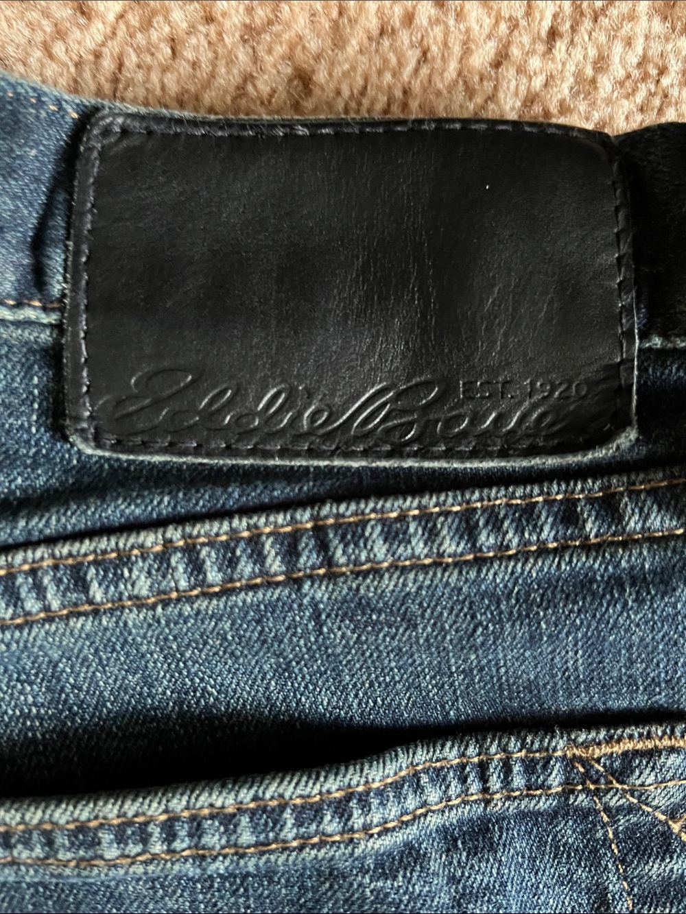 Eddie Bauer Men's Dark Blue Slim Straight Jeans with Black Patch